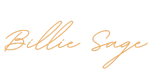 Billie Sage signature in orange cursive style font
